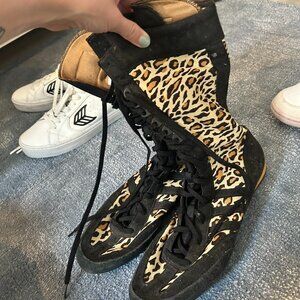 Adidas High Top Leopard Print Sneakers Black Laces